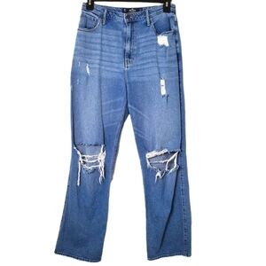 Hollister‎ Women's Distressed Ultra High Rise Dad Jean In Vintage Stretch Denim